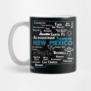 Cute map of Tucumcari New Mexico Albuquerque Map Santa Fe Los Alamos, Taos,Roswell Las Cruces Deming Carlsbad Silver City Mug